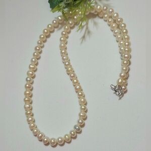Vintage Sterling Silver Japanese Cultured Pearl Necklace 18" Long High Quality